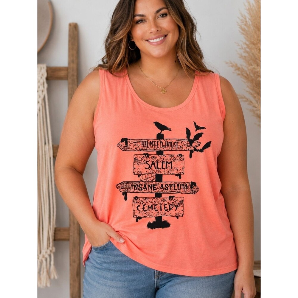 HG Creations Salem Haunted House Halloween Graphic Tank Top | XL Boutique Spooky
